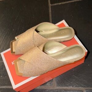 Katy Perry Collections Shimmering Gold Slip-On Square-Toe Mules